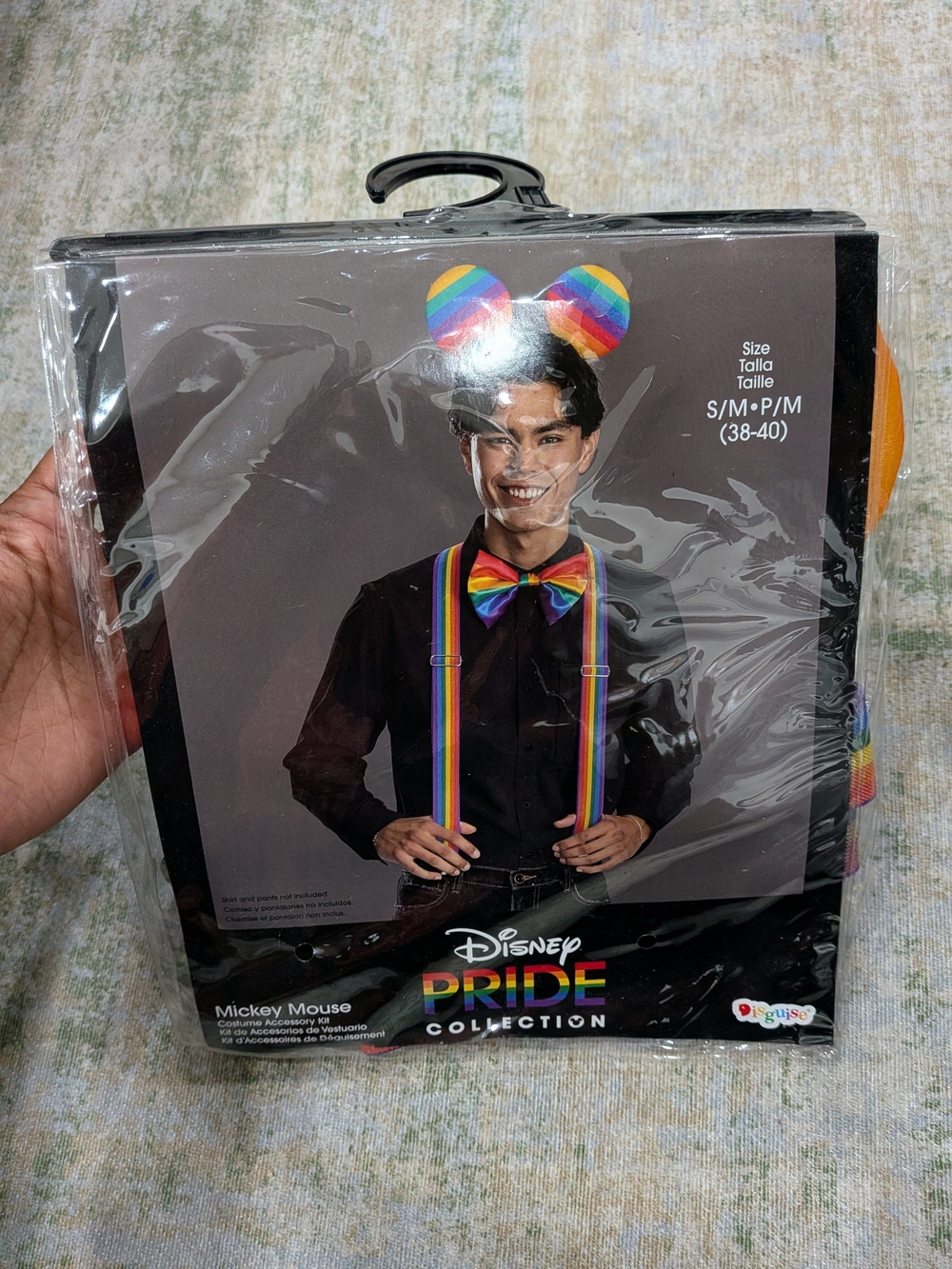 BNWT Disney Rainbow Pride Bow Tie, Suspenders & Mickey Ears For Adults